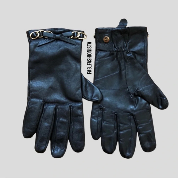 Leather Gloves Black Michael Kors Bow Design - Picture 1 of 4